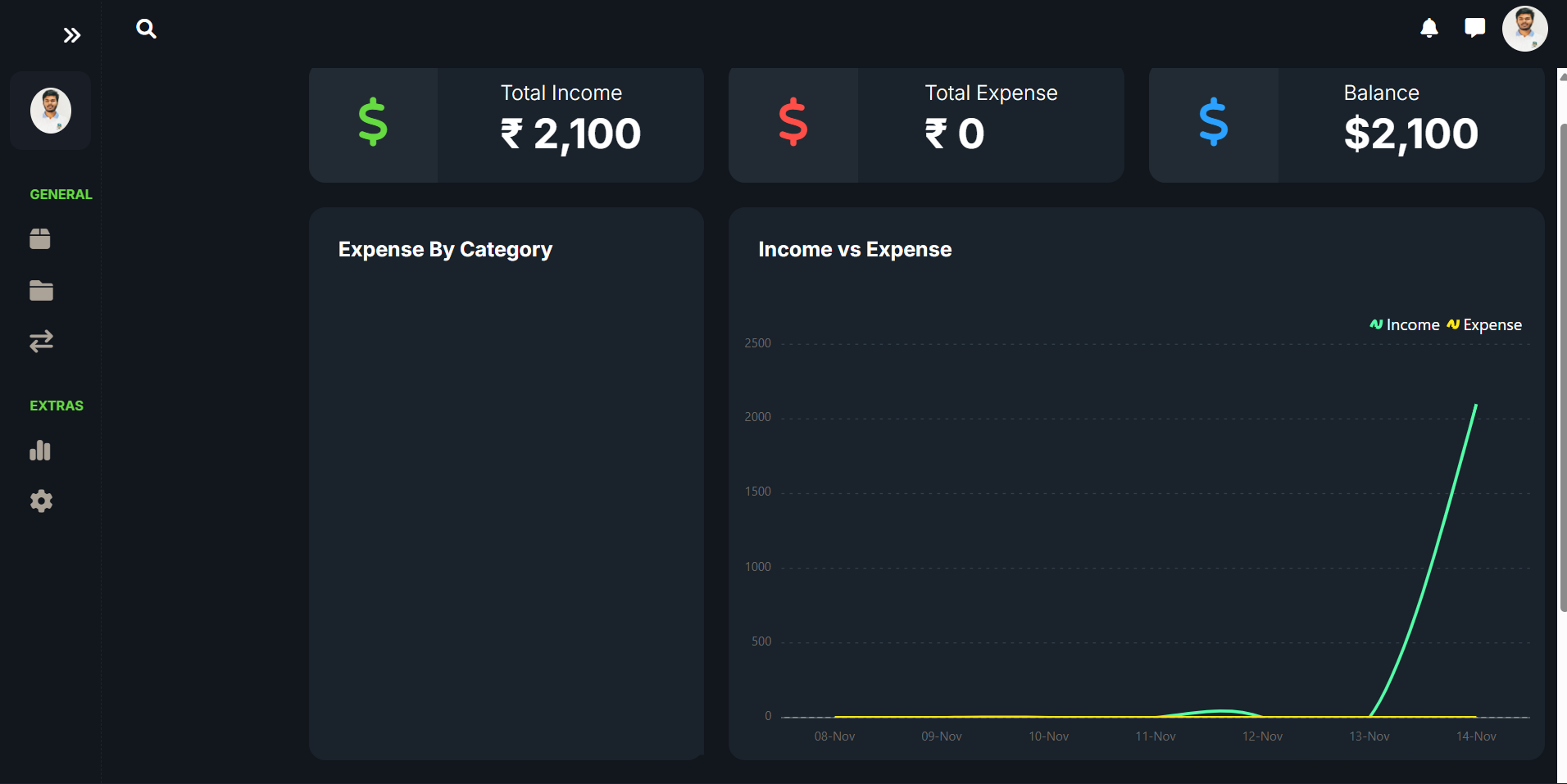 Expense Tracker Dashboard Screenshot
